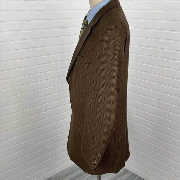 Evan Picone Blazer Men 43L Brown Green Purple Tan Plaid Wool Cashmere Jacket VTG - Picture 4 of 16